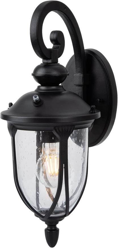 JYZ Dusk to Dawn Outdoor Wall Lantern, 16 Inch Exterior Wall Sconce Light with Clear Glass, Weatherproof Wall Mount Fixture for Front Porch, Doorway, Garage, Patio, Backyard JYOWL04