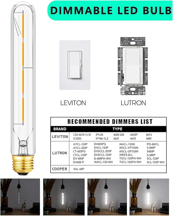 T10 Led Bulbs E26 Dimmable Tubular Bulbs 4W Equal 40 Watt Tube Bulbs 5000K Cool White Long Tubular Edison Light Bulb 8.9 Inch Long for Wall Sconces, Pendant 400lm,6 Pack.