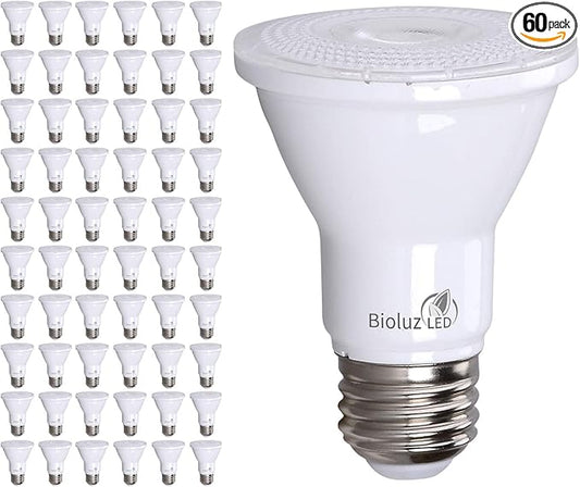 Bioluz LED PAR20 Bulbs 5000K Daylight 90 CRI 5.5W = 75W Replacement Dimmable LED Light Bulbs, 500 Lumens, UL Listed, Title 20, 60-Pack - Incandescent & Daylight Light Bulbs
