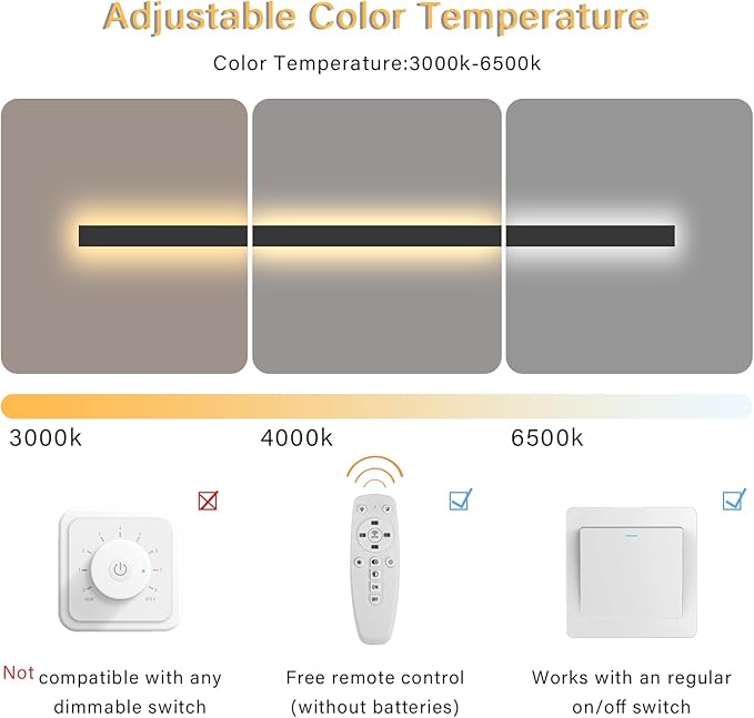 2pcs Modern Long Outdoor Wall Light 39.4in Black Exterior Wall Lighting IP65 Waterproof Garage Outdoor Wall Sconce 3000K-6000K Dimmable LED Lights Linear Wall Light for House Porch Patio