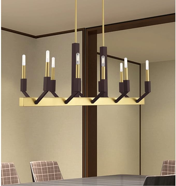 Livex Lighting 51168-12 Beckett - Ten Light Linear Chandelier, Satin Brass/Bronze Finish