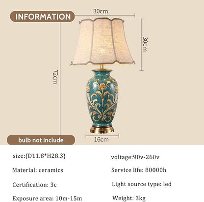 28.3” Green Tall Table Lamp chinoiserie Ceramic Table Lamp Colored Flower and Bird Decoration and Branch Bell Shade Decor Classic Traditional Bedside Desk Nightstand Lamp for Bedroom Living Room