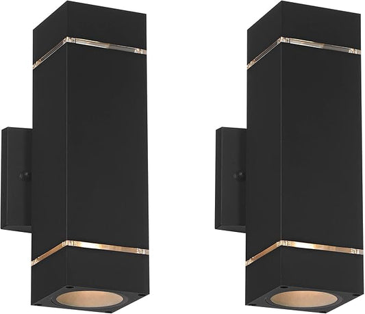 Possini Euro Design Skyridge 11 3/4" High Modern Outdoor Wall Light Fixture Mount Porch House Exterior Outside Set of 2 Up Down LED Bulb Weatherproof Black Aluminum Front Door Patio Garage Home