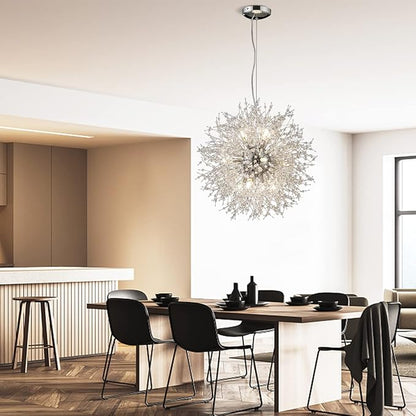 Fireworks Crystal Chandelier, 16-Light Modern Crystal Sputnik Chandeliers, 80W Chrome Dandelion Chandelier Light Fixtures for Living Room Bedroom Dining Room