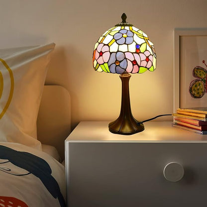 Tiffany Lamp Morning Glossy Stained Glass Table Lamp 8x8x15 Inches Flower Style Desk Reading Light Decor for Beside Bedroom Living Room Home Office