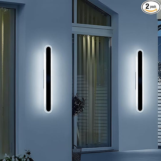 2 Pack Outdoor Wall Mounted Light, 23.6inch Modern Long Oval Exterior Sconce, 3000K-6000K Dimmable, IP65 Waterproof Strip Porch Lighting for Patio, Yard, Garage, House with Remote Control