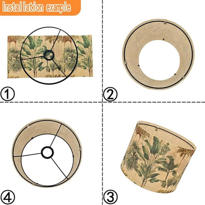 Floral Bamboo Lampshade With Tropical Plants Bamboo Made, Suitable For Floor Lamps And Desk Lamps, Art deco, Rustic And Elegant, Groovy Unique(11.8 * 9Inch) (Tropical Tree B)