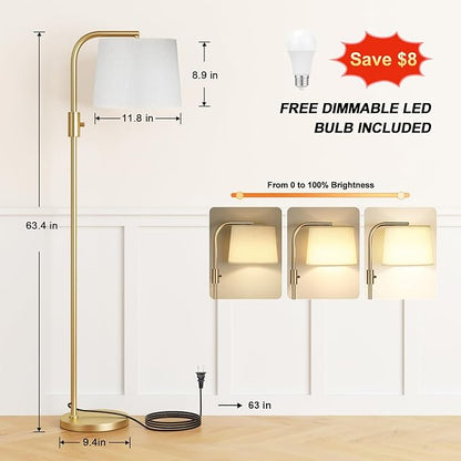Ambimall Fully Dimmable Floor Lamp - Floor Lamps 9W LED Light Bulbs, Standing Lamps for Living Room, Modern Standing Light Tall Lamp for Bedroom (Gold and Light Beige)