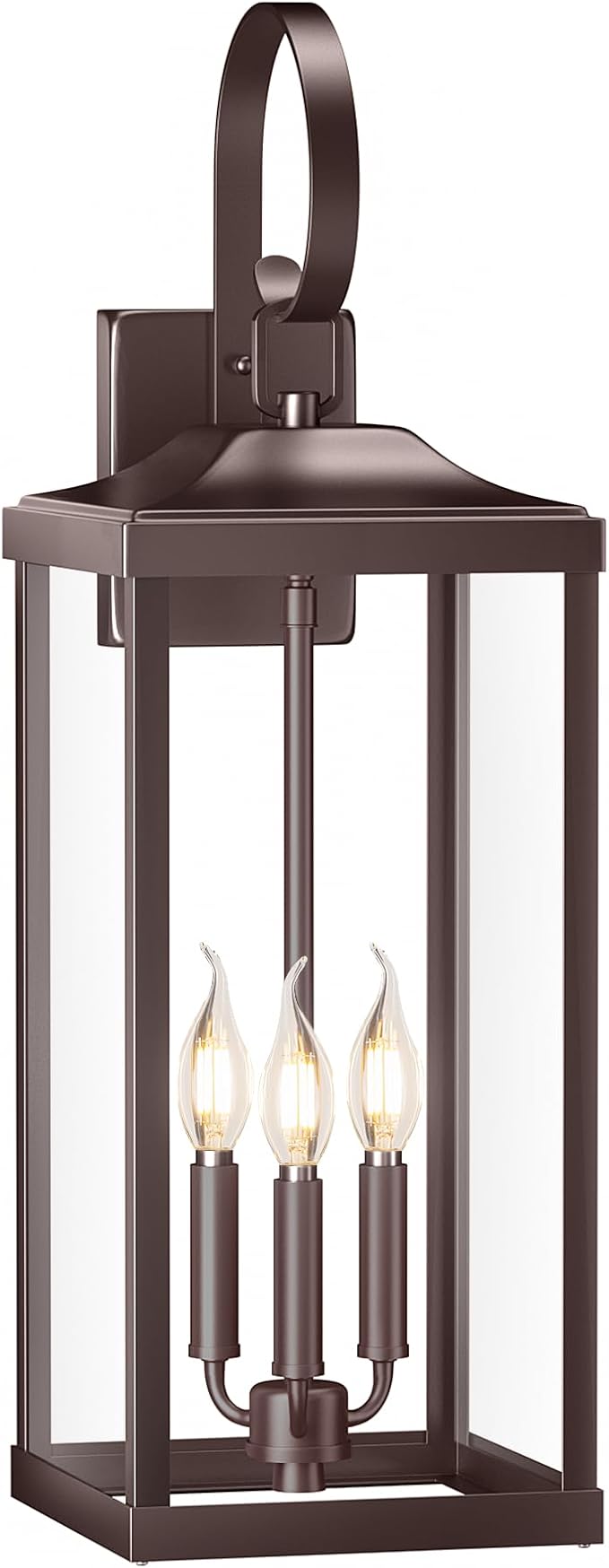 24" Extra Large Outdoor Wall Light for House, Oil Rubbed Bronze 3-Light Waterproof Exterior Porch Lamp Wall Mount, Modern Outside Wall Sconce Coach Light Brown, E12, 1-Pack