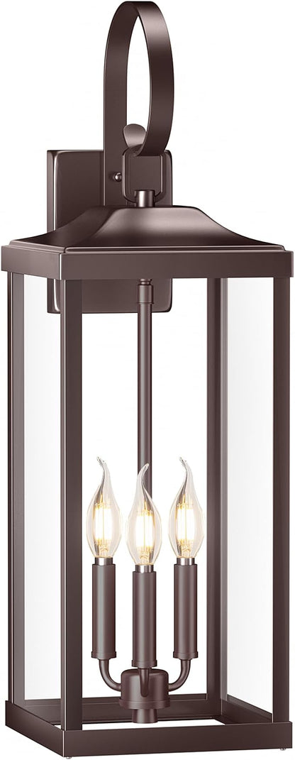 24" Extra Large Outdoor Wall Light for House, Oil Rubbed Bronze 3-Light Waterproof Exterior Porch Lamp Wall Mount, Modern Outside Wall Sconce Coach Light Brown, E12, 1-Pack