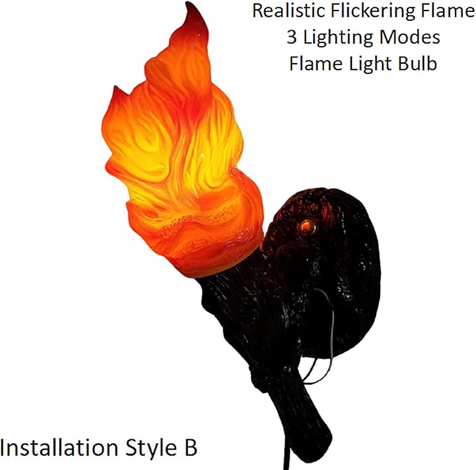 Realistic Torch Light Sconce Indoor,Rustic Retro Torch Wall Sconce Suitable for Medieval Themed Room Dungeon Basement Bar Restaurant Halloween Christmas,Resin Lampshade,Not Waterproof