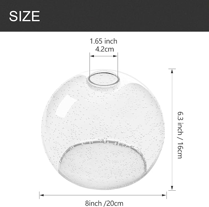 Fixture Replacement Globe Shade with 1.65 Inch Fitter, 8 Inch Diameter, E26 Base 1-5/8 Inch Fitter, Glass Lampshade Cover for Pendant Wall Sconce Chandelier Vanity Light (Seeded Clear)