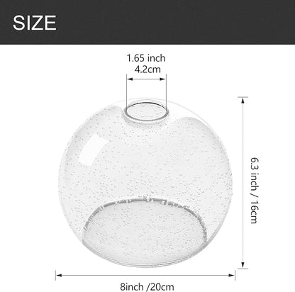 Fixture Replacement Globe Shade with 1.65 Inch Fitter, 8 Inch Diameter, E26 Base 1-5/8 Inch Fitter, Glass Lampshade Cover for Pendant Wall Sconce Chandelier Vanity Light (Seeded Clear)
