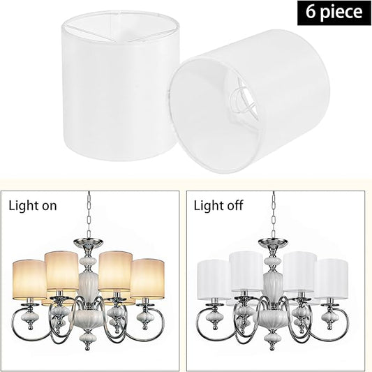 Chandelier Lamp Shades, Small Lamp Shades Clip-on Bulbs Only for Candelabra Bulbs, White Chandelier Shades 6 Pcs, Mini Lampshades for Chandeliers 5.1" X 5.1" X 5.3, Home Decor Fabric Linen Lampshade