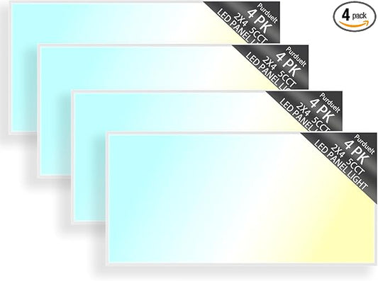 4 Pack 2X4 LED Flat Panel Light Drop Ceiling Office Fixture 5 CCT 3000K-6500K Adjustable & 5 Wattage 30W-40W-50W-60W-72W Selectable, 0-10V Dimmable,LED Troffer Flat Panel Light