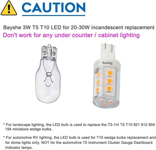 12V T10 Wedge Base Led Landscape Bulbs 3W Malibu Path Garden Light Bulbs,921 922 912 194 168 T10 RV Camper Trailer Motorhome Marine Boat Dome Light,6000K Daylight White,8 Pack