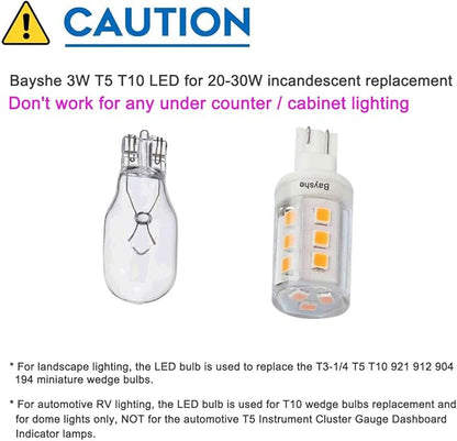 Bayshe T10 Wedge Base LED Light Bulb 3watt Equivalent to 30W Halogen 12VAC/DC for Camper RV Tailer Outdoor Landscape Patio Path Driveway Malibu Paradise Lighting(2700K Warm White)-8 Pack