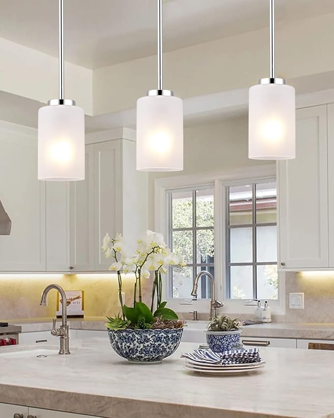 White Frosted Glass Shade Replacements - 4 Pack Elegant Cylinder Glass Globe Shades with 1-5/8-inch Fitter for Pendant, Chandelier, Wall Sconces