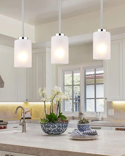 White Frosted Glass Shade Replacements - 4 Pack Elegant Cylinder Glass Globe Shades with 1-5/8-inch Fitter for Pendant, Chandelier, Wall Sconces