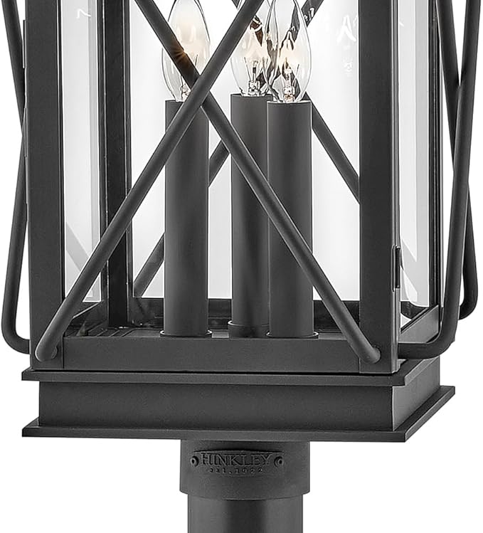 Hinkley Montecito Medium Post Top or Pier Mount Outdoor Lantern - Aluminum, Clear Glass, Timeless Elegance - Museum Black Finish