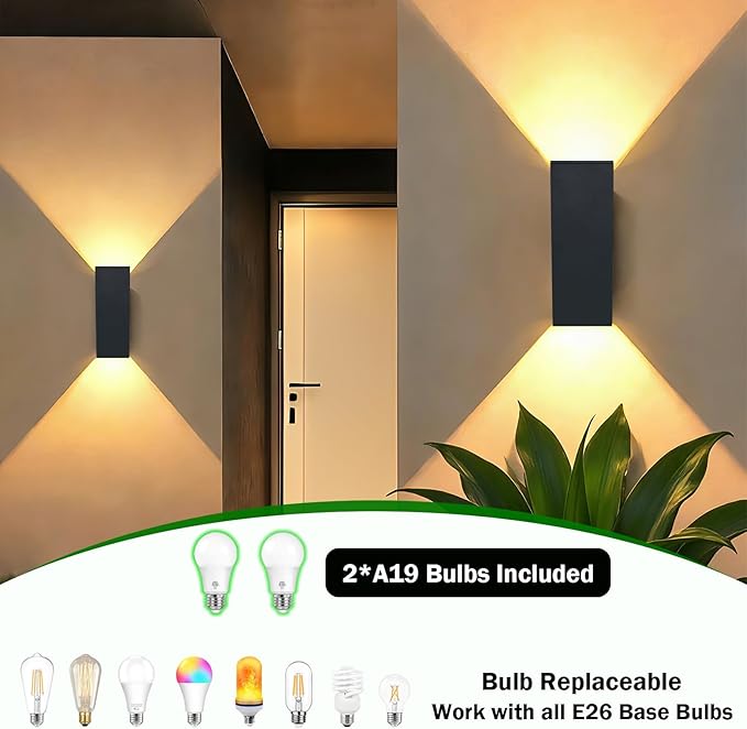 Up Down Outdoor Wall Lights, Dusk to Dawn Outdoor Lighting Fixtures Wall Mount, Matte Black Front Porch Light, Outdoor Wall Lantern for Patio, Garage, Front Door - ETL Listed