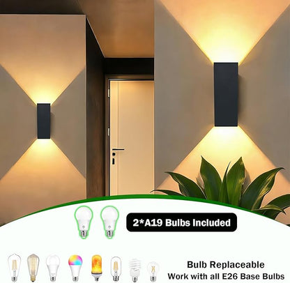 Up Down Outdoor Wall Lights, Dusk to Dawn Outdoor Lighting Fixtures Wall Mount, Matte Black Front Porch Light, Outdoor Wall Lantern for Patio, Garage, Front Door - ETL Listed