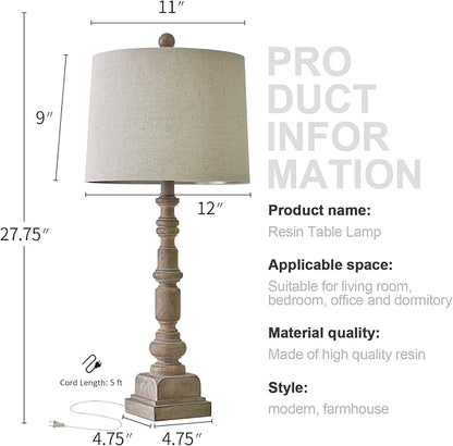 Oneach 27.75" Vintage Farmhouse USB Table Lamps Set of 2 for Living Room Bedroom Traditional Bedside Nightstand Lamp with Dual USB Port Resin Table Lamp with Rotary Switch for Living Room Bedroom