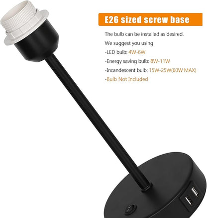 Table Lamp, Bedside Lamp Set of 2 with Dual USB Charging Ports, Modern Nightstand Light Perfect for Bedroom, Living Room, Study Room