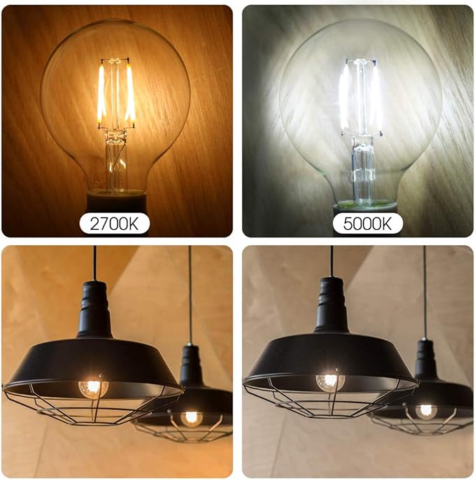 ENERGETIC SMARTER LIGHTING Dimmable LED Edison Light Bulb, G25 (G80) Globe Shape, Clear Glass, 40 Watt Equivalent, 2700K Soft White, Christmas Light, E26 Standard Base, ETL Listed, 6-Pack