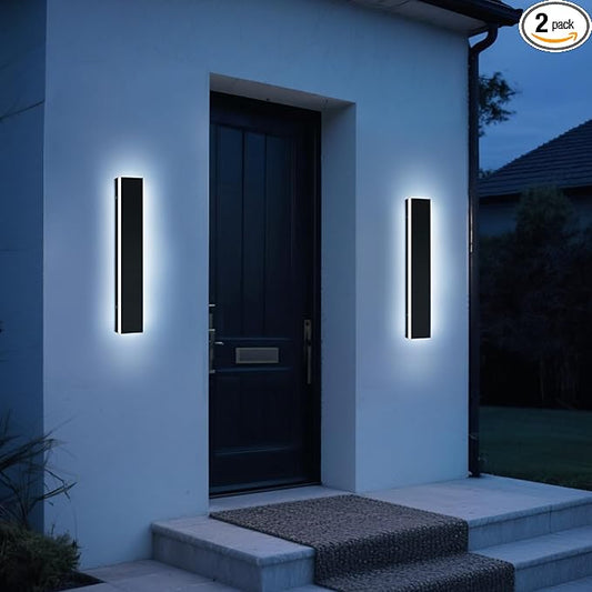 Upgrade Widened 2 Pack Outdoor Wall Light Fixture, 23.6inch Modern Long Linear LED Sconces, 3 Color 3000K/4500K/6000K, IP65 Waterproof, 24W, Exterior Lighting for House, Patio, Garage, Fence