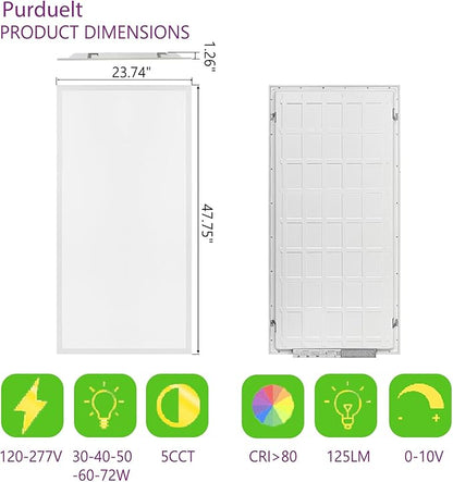 4 Pack 2X4 LED Flat Panel Light Drop Ceiling Office Fixture 5 CCT 3000K-6500K Adjustable & 5 Wattage 30W-40W-50W-60W-72W Selectable, 0-10V Dimmable,LED Troffer Flat Panel Light