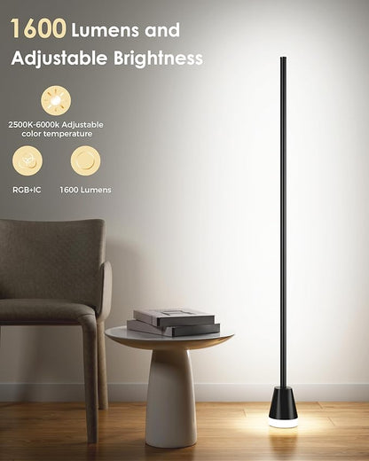Corner Floor Lamp, Smart RGB LED Corner Lamp with App and Remote Control, 172 LED Light Beads and 16 Million Colors Changing Standing Lamps with Music Sync for Living Room, Bedroom, Gaming Room, Black