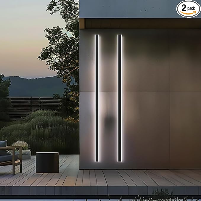𝗠𝗢𝗗 𝗟𝗜𝗚𝗛𝗧𝗜𝗡𝗚 Haylen | Waterproof Outdoor Wall Light, LED Dimmable with Remote 3000K-6000K, Long Outdoor Porch Lights, Wired Lighting Fixture, Patio Exterior Wall Sconce, 2-Pack (Black, 94")