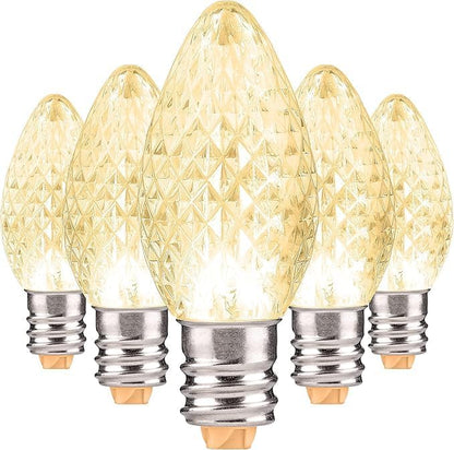 Holiday Lighting Outlet Faceted C7 Christmas Lights | Sun Warm White LED Light Bulbs Holiday Decoration | Warm Christmas Decor for Indoor & Outdoor Use | 2 SMD LEDs in Each Light Bulb | Set of 500