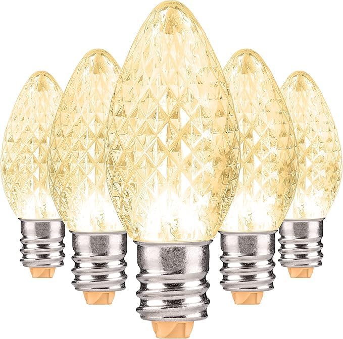 Holiday Lighting Outlet Faceted C7 Christmas Lights | Purple LED Light Bulbs Holiday Decoration | Warm Christmas Decor for Indoor & Outdoor Use | 2 SMD LEDs in Each Light Bulb | Set of 25
