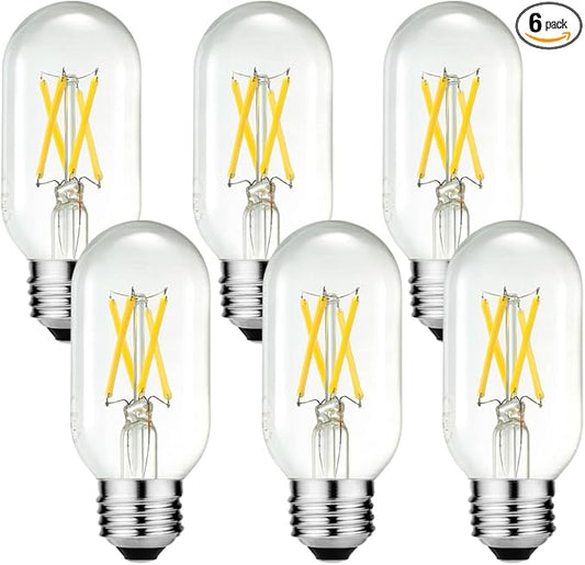 LiteHistory E26 Edison Bulb 6W Equivalent E26 LED Bulb 60 Watt Dimmable Neutral White 4000K led Light Bulb AC120V 600lm Tubular T14 T45 LED Bulb for Pendant,Sputnik,Vanity,Chandeliers Pack of 6