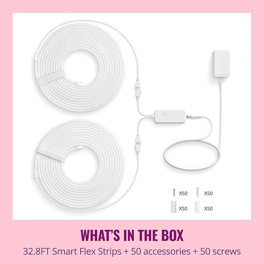 WiZ Connected Neon Smart Flex Strip, 32.8 ft (Two 16.4ft Flex LED Strips), 16 Million Colors, Shades of White, RGBIC Lighting, Connects to Wi-Fi, Voice/App Control
