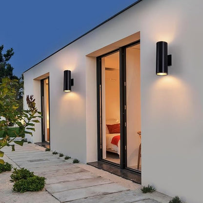 Cerdeco Black Modern Outdoor Wall Light 2 Pack,Cylinder Up Down Aluminum Exterior Wall Sconce for House Porch Garage Patio Doorway Entryway,ETL Listed