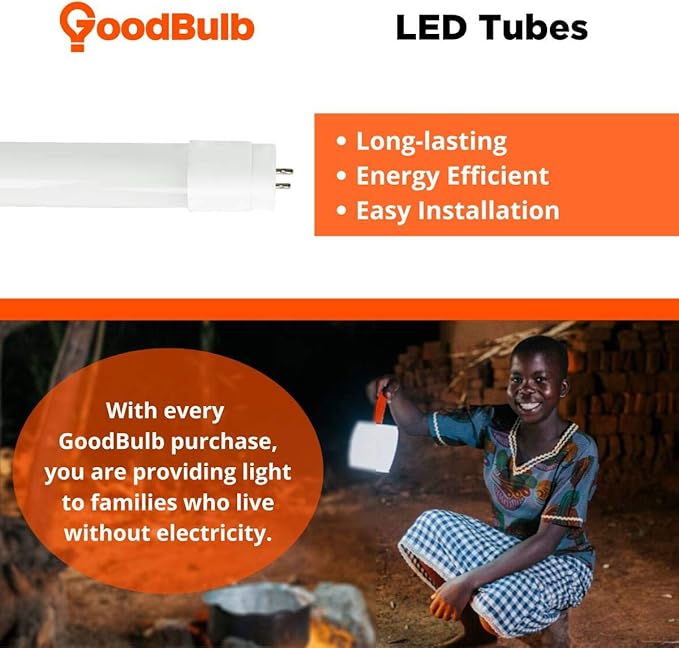 GoodBulb 4 Foot LED Tube 17 Watt T8 Medium Bi-Pin Base 5000K Daylight High Output 2400 Lumens 83 CRI Type A Plug & Go Car Dealership Lighting 25 Pack
