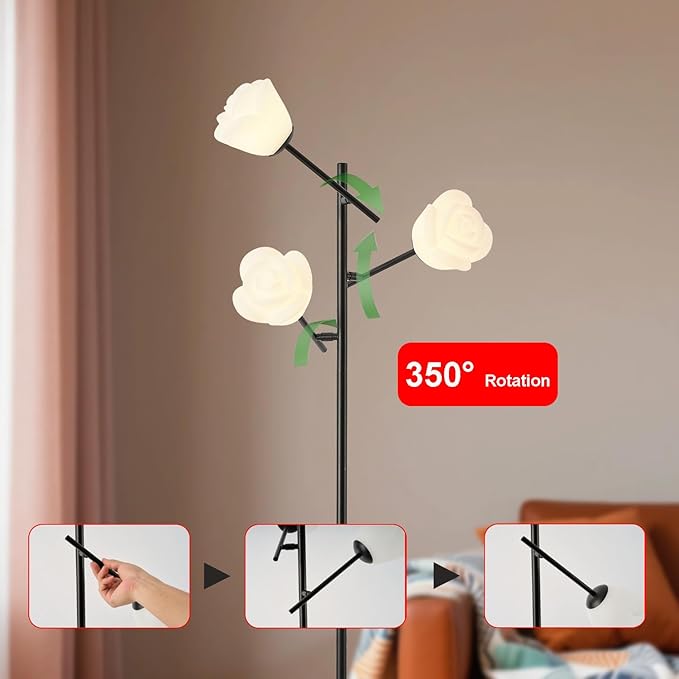 Fiqevs Tree Floor Lamp for Living Room, 3 Head Flower Standing Lamp with Adjustable Lampshade, Bulbs Included, Black LED Sputnik Mid Century Modern Tall Reading Lamp for Bedroom, Office