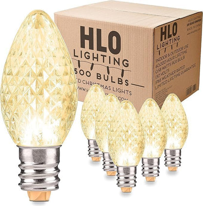 Holiday Lighting Outlet Faceted C7 Christmas Lights | Sun Warm White LED Light Bulbs Holiday Decoration | Warm Christmas Decor for Indoor & Outdoor Use | 2 SMD LEDs in Each Light Bulb | Set of 500