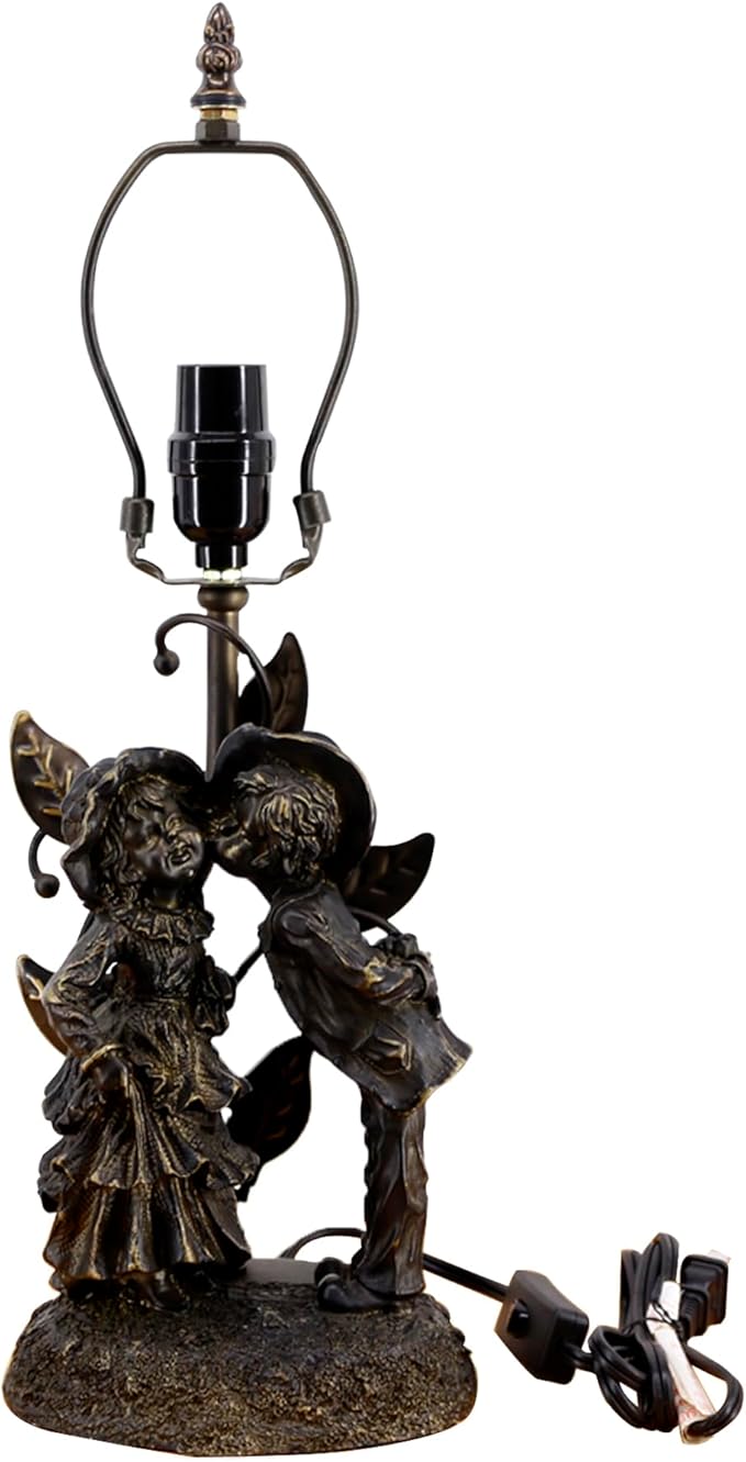 Table Lamp Base Replacement Only, Wide 7 Height 19 Inch, Fit for 8, 10, 12 Inch Tiffany Style Stained Glass Lampshade, Dark Bronze Finish,Resin, Push Switch On Cord(G (W7H19 Inch))
