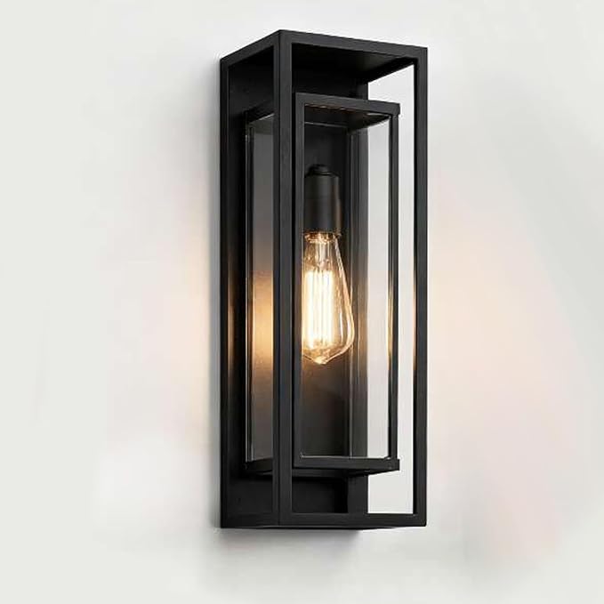 1Pack 18inch Outdoor Wall Light Fixtures, Exterior Waterproof Modern Matte Black Wall Lamps with Glass Shades,E26 Sockets Porch Light for Front Door Patio Entryway