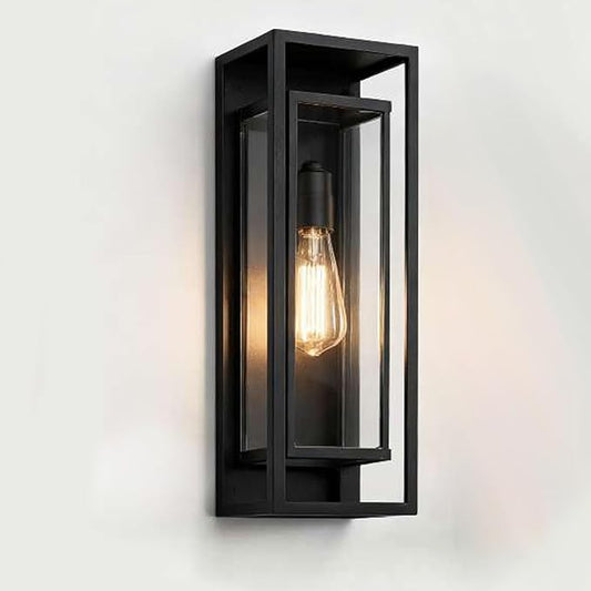 1Pack 18inch Outdoor Wall Light Fixtures, Exterior Waterproof Modern Matte Black Wall Lamps with Glass Shades,E26 Sockets Porch Light for Front Door Patio Entryway