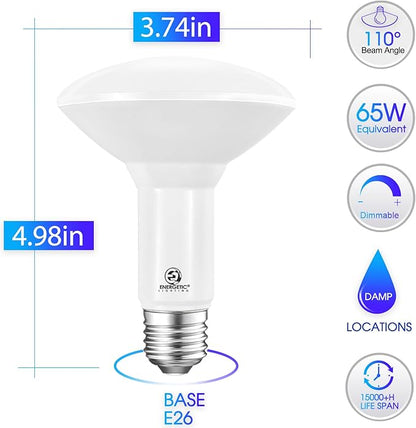 Energetic LED BR30 Flood Light Bulbs Indoor, Cool White 4000K, Dimmable, 65 Watts Recessed Light Bulbs for Cans, 650 Lumen, ETL Listed, 2 Pack