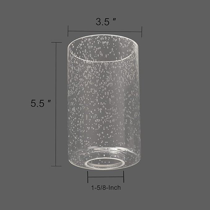 2 Pack Clear Seeded Glass Shade, Cylinder Light Fixture Replacement Globe or Cover with 1-5/8-Inch Fitter for Chandelier Wall Sconce Pendant Light, G0004
