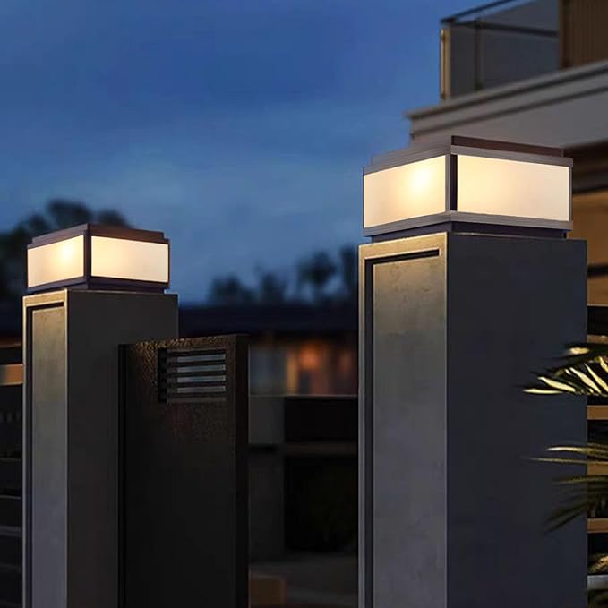 All Copper Steel Glass Outdoor Post lights, Waterproof Pillar Light, Vintage Patio Lawn Column Lamp,outdoor column lights,Deck Lights, Lantern Fence Lamp Fixture E26 Base (Frosted glass, 12X12IN)
