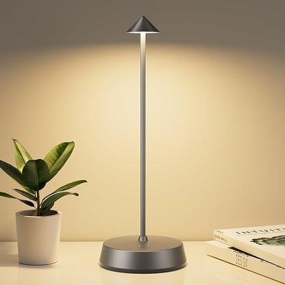 Cordless Table Lamp Rechargeable, Battery Operated 6000mAh Desk Lamp Touch Dimmable Lamp Outdoor Waterproof Portable Wireless Table Light for Dining Restaurant Bar/Outdoor (Gray)