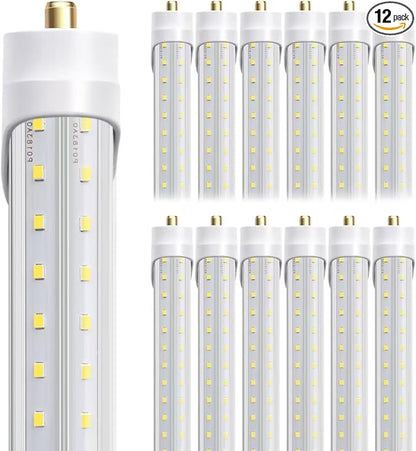 8ft LED Bulbs, 8 Foot LED Shop Light Bulb 72W 6000K 10000lm, Super Bright,T8 T10 T12 V Shape FA8 Lights, Clear Cover, F96T12 Bulbs to Replace Fluorescent Light Bulbs(Pack of 12)