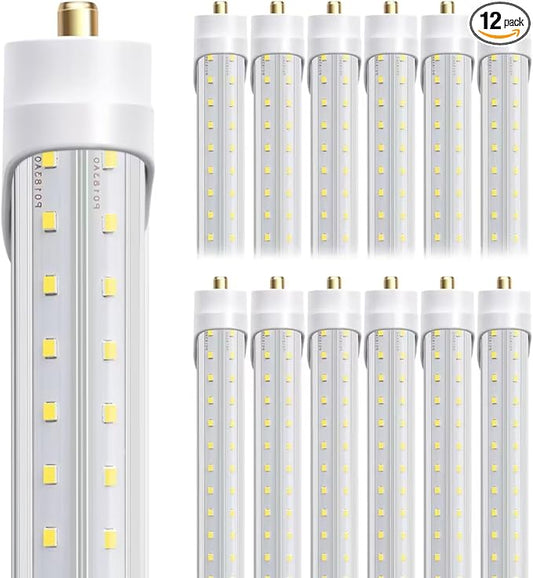 8ft LED Bulbs, 8 Foot LED Shop Light Bulb 72W 6000K 10000lm, Super Bright,T8 T10 T12 V Shape FA8 Lights, Clear Cover, F96T12 Bulbs to Replace Fluorescent Light Bulbs(Pack of 12)